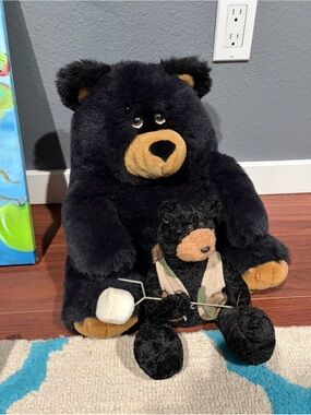 Black Bear Plush Stuffed Animal Duo with Tan Accents